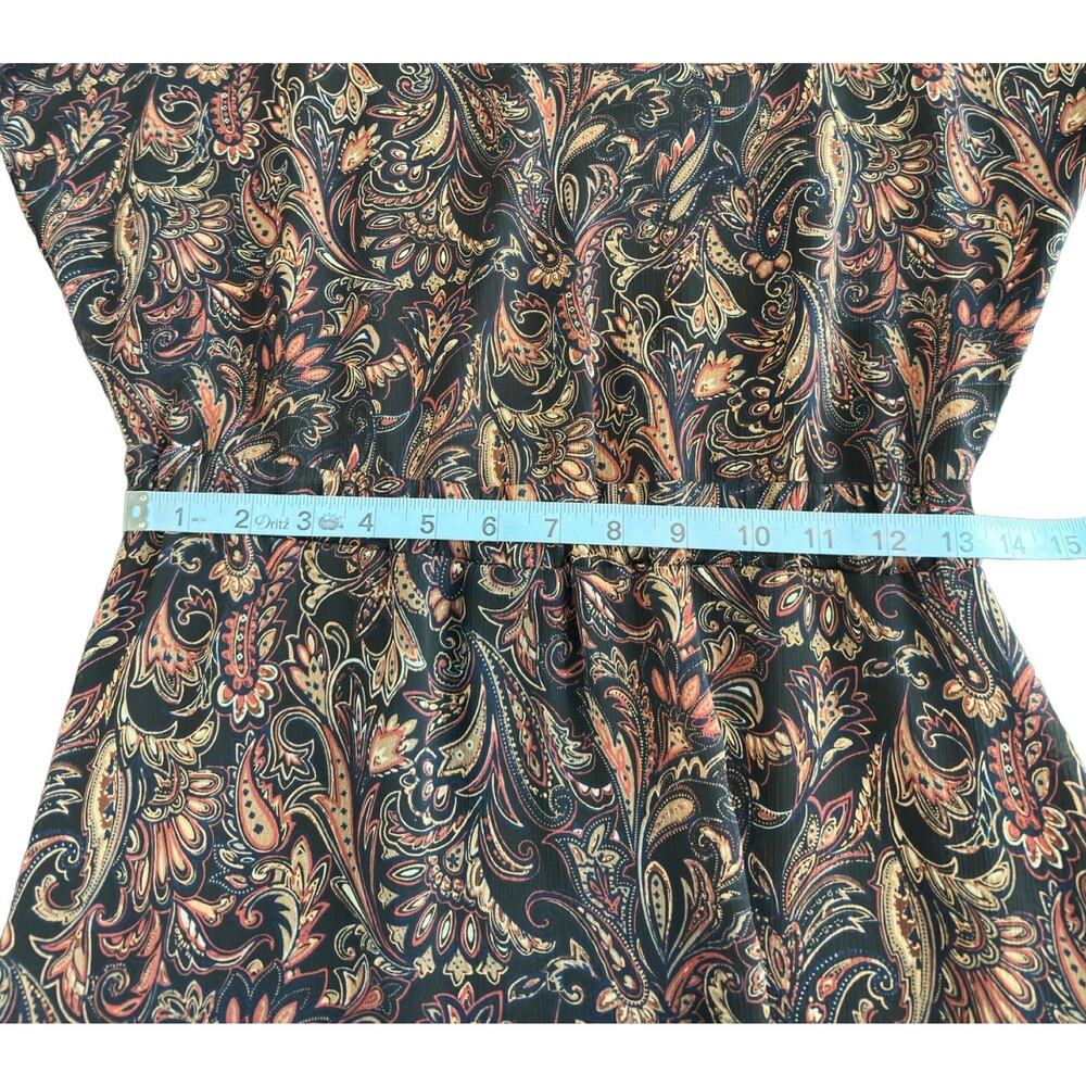 Evereve Dress Paisley Print Tie Front Chiffon Gremlin Forest‎ Eliza Midi Small - Picture 12 of 15